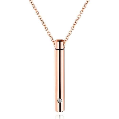 Stainless Steel Rose Gold Zircon Stone Cylinder Cremation Urn Pendant Necklace Ash Jewelry Gift with Filling Kit