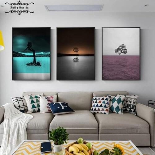 Nordic Poster Abstract Ocean Landscape Canvas Painting Tree Wall Art Posters and Prints Wall Pictures for Living Room Home Decor