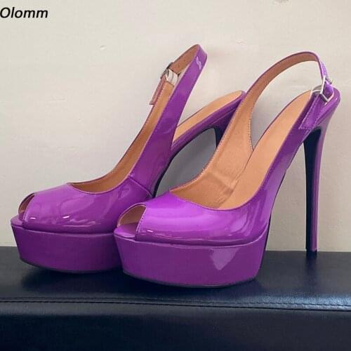 Olomm New Arrival Women Platform Sandals Sexy Stiletto High Heels Peep Toe Fabulous Purple Dress Shoes Women US Plus Size 5-20