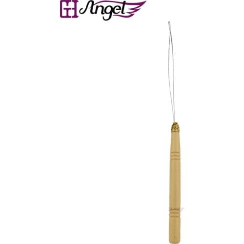 Wholesale 12pcs stainless steel Round Head Wooden Handle Pulling Needles Micro Rings/Loop Needle wigs hair extensions tool