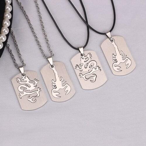 Stainless Steel Couple Necklace Collar Rectangular Sculpture Necklace Dragon And Scorpion Pendant Fashion Mens Jewelry Gift