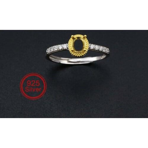4x5MM Oval Bezel Pave Shank CZ Stone Gold Plated Solid 925 Sterling Silver Adjustable Prong Ring Settings Blank Gemstone 1222028