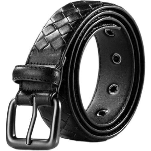 WJB211 unisex pin buckle 3.5cm 40mm fashion belt classic woven genuine Leather Belts