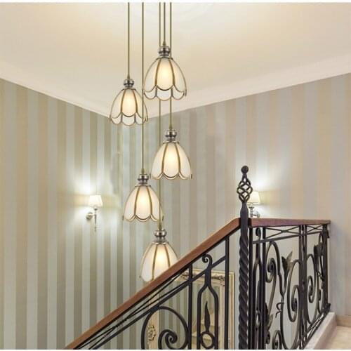 Luxury atmospheric villa duplex building full copper stairwell long chandelier European glass stair chandelier LB121714