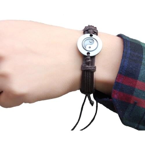 Handmade Tai Chi Yin Yang Chain Bracelets Unisex for Men Women Wristband Friendship Leather Rope Braided Bracelet Wristband
