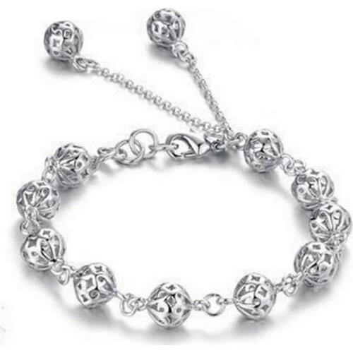 925 Sterling Silver Round Bead Charm Bracelet &Bangle For Women Girls Party Wedding Jewelry Pulseras Mujer sl290