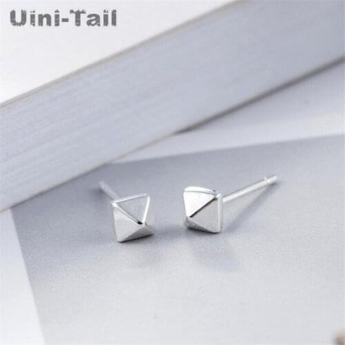 Uini-Tail hot new 925 sterling silver small pyramid earrings silver geometric simple fashion casual jewelry anti-allergic GN665