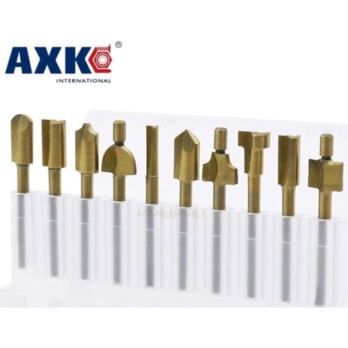10pcs/set 1/8" Titanium Plated Grinding Tool Mini High Speed Steel Woodworking Trimming Router Machine Carving Machine With Box