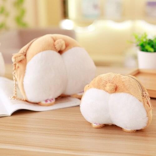Cute Corgi Hip Plush Shoulder Bag for Women Girls Fashion Design Little Dog Akita Ass Messenger Bags Coins Pouch
