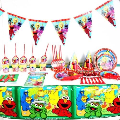 Sesame Street Cartoon Elmo Party Decoration Tableware Paper Cup Plate Hat straw Baby Shower Balloon Kids Birthday Party Supplies