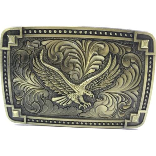 Western cowboy gold alloy classic retro tied to the corner attitude buckle with soaring eagle