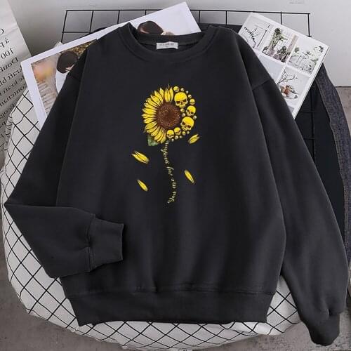 Sunflower Skull Cool Creativity Prints Hoody Woman Hipster Casual Hoodies Hip Hop Loose Hoodie Cartoon Fleece Sportswear Unisex