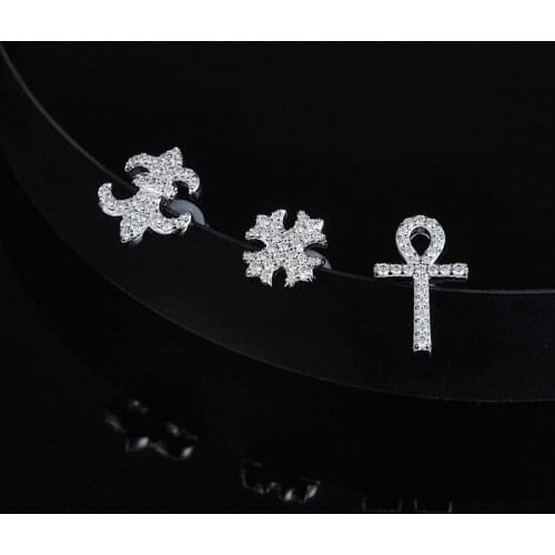 SLJELY 3 Pieces/set 925 Sterling Silver Full Zircon CZ Anka Cross Stud Earrings Sets Women Brand Designer Fashion Party Jewelry