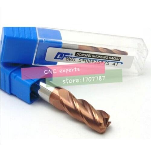 1PCS 10R2.0~12R2.0*75L Titanium yellow 4 flutes Cemented Carbide Corner Radius endmill CNC router bit milling cutter tool