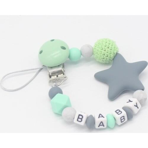 1PCS Personalized Name New DIY Silicone Dummy Clip Infant Baby Pacifier Clips Big Star Pacifier Chain Holder