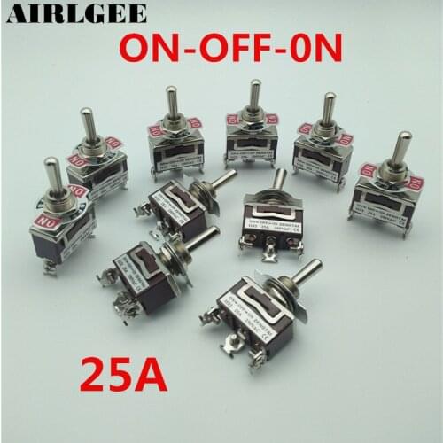 10 Pcs SPDT ON/OFF/ON Latching Type 3Position 3Screw Terminal Panel Mount Toggle Switch 250V 25A