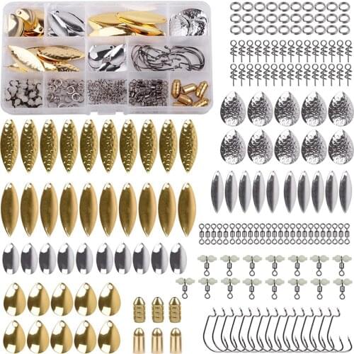 181Pcs/Box Fishing Lures DIY Kit Fishing Spoon Rigs Gold And Sliver Spinner Blade Baits Copper Blades Spinner Bait Tackle