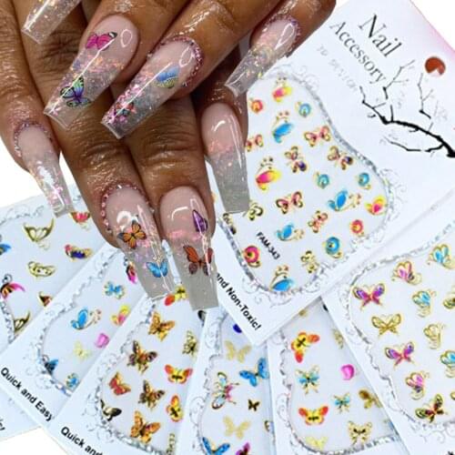 3D Butterfly Nail Stickers Laser Butterfly Nail Art Stickers Blue Pink Black Spring Themed Nails Decals Nail Art Decorations