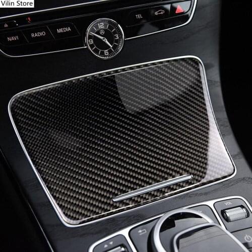 Car Carbon Fiber Interior Water Cup Holder Panel Cover Trim Car Sticker For Mercedes C Class W205 C180 C200 GLC Accessories