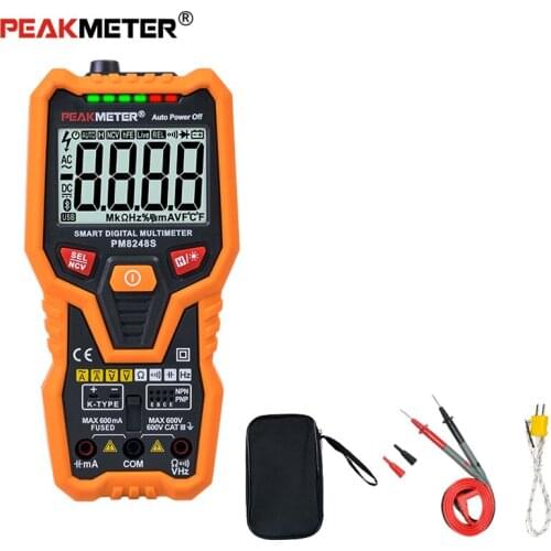 PEAKMETER PM8248S Smart AutoRange Professional Digital Multimeter Voltmeter NCV Frequency Backlight Temperature Transistor test