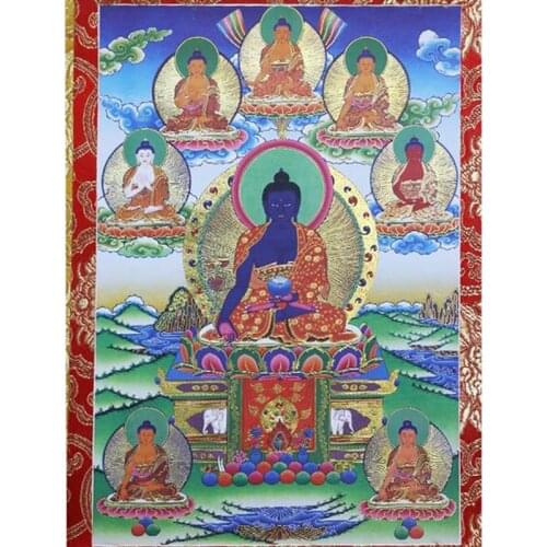 Decorative Painting Of Buddhist Hall Chinese Traditional Buddha Figurines Hanging Painting Wooden Scroll Stick