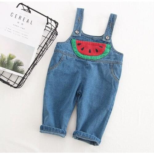 2019 Spring Summer Denim Baby Girl Overalls Childrens Casual Jeans Toddler Jumpsuit Children Watermelon Pants Overalls Outfits