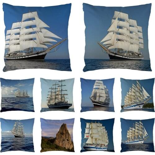 Cotton Linen Colorful Vintage European Ship Cushion Cover 45*45cm Pillow Cover for Sofa Car Home Decor Pillowcase 1558