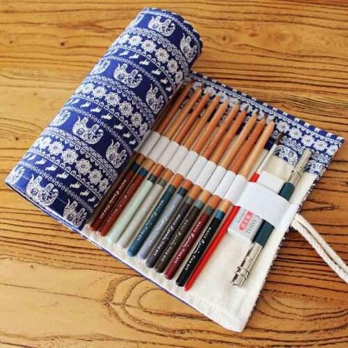 Embroidery Canvas Pencil Bag Penalties 36/48/72 Holes Pencil Case Box Roll Pen Wrap Stationery Pencil Pouch School Supplies Gift
