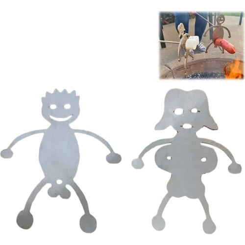 Hotdog Boy and Marshmallow Girl Outdoor Barbecue Rack Stick BBQ Grill Skewer Roaster Cooker Stick for Camping Hiking