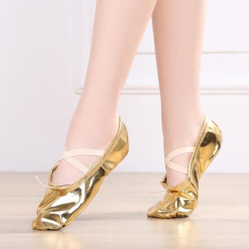 USHINE quality golden silver PU yoga belly dance shoes performance soft sole gym ballet dance shoes children girls woman