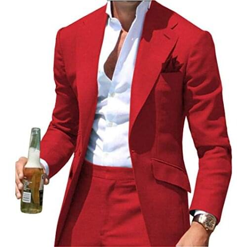 Classic Design Red Groom Tuxedo One Button Casual Slim Fit Notch Lapel Groomsmen Best Man Suit Mens Wedding Suits (Jacket+Pants)