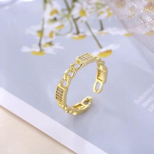 Chain Ring Metal Copper Open Rings For Men Womens Rings Geometry Ring Finger Silver Color Adjustable Ring Women Jewelry Gift