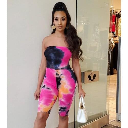UVRCOS Elastic Breast Wrapping Tie Dye Printing Rompers Womens Jumpsuit Summer Off Shoulder Streetwear Sexy One Piece Tracksuit