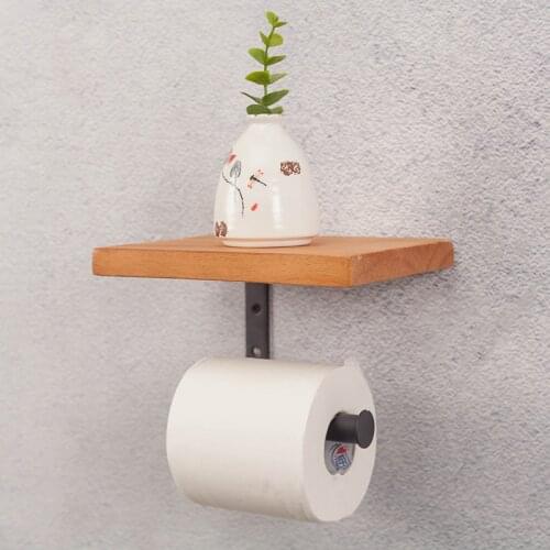Creative Solid Wood+Metal Toilet Roll Holder Retro Bathroom Tissue Paper Towel Holder Bathroom Accessories Roll Shelf Rest Room