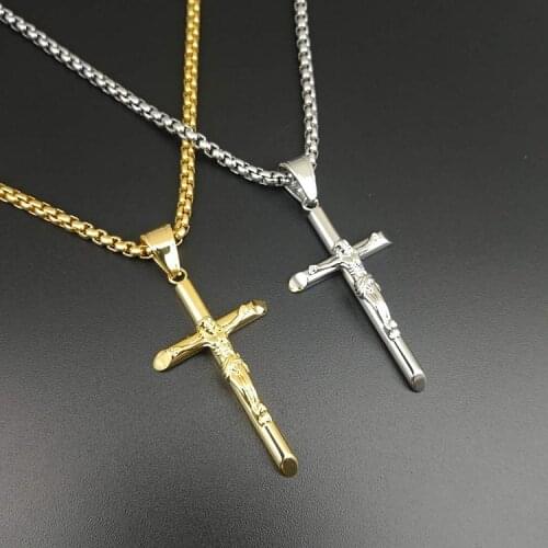Hot Sale Cross 316L stainless steel Necklace Women/Men Jewelry Gold Color Crucifix Jesus Cross Pendant Charm Necklace Jewelry