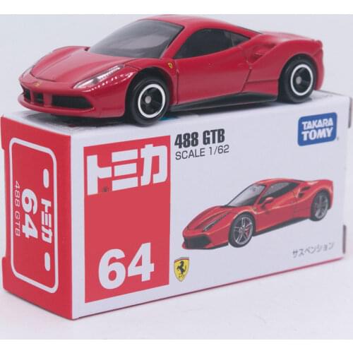 Takara Tomy Tomica No. 64 DieCast Car 1:62 Scale 488 GTB #064 Mini Car Toys for Boys