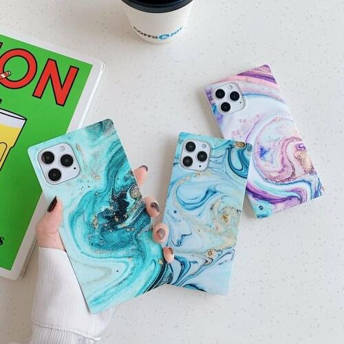 Fashion Square Matte Marble Texture Stone Soft Phone Case For Iphone 12 Mini 11 Pro MAX X XR SE 2020 7 8 Plus Shockproof Cover