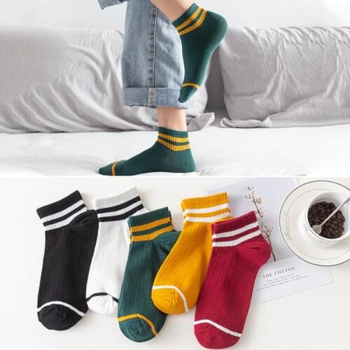 5pairs Classic Women Stripes Cotton Ankle Socks Spring Summer Breathable School Hiphop Skate Short Harajuku Calcetines Sock