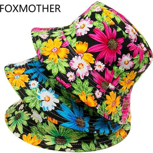 FOXMOTHER New Fashion Reversible Bob chapeau Femme Floral Panama Hat Fisherman Caps Bucket Hat Women