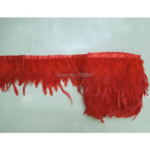 The Red colour Rooster Coque feathers sewn on fringe/ribbon/trim,red colour feather trim for craft/clothing,plumas, 10yards/lot