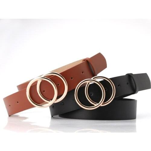 Luxury Brand Belt Leather High Quality Belts Fashion Alloy Double Ring Circle Buckle Girls Jeans Dress Wild Belts ceinture femme