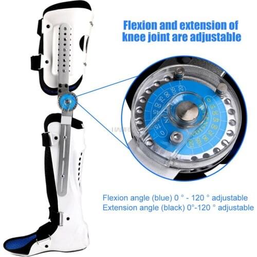 ROM Hinged Knee Foot Support Brace Orthosis Joint Stabilizer, Adjustable Post Op Knee Full Leg Immobilizer Protector Splint