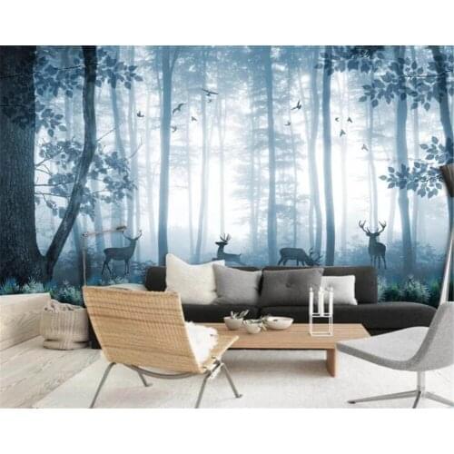 Custom Size Self Adhesive Wallpaper Nature blue woods elk Murals TV Cafe bedroom Wall Background 3d papel de parede Waterproof