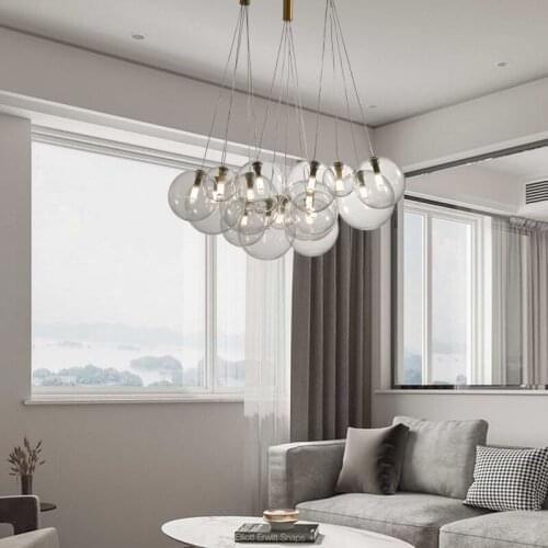 Nordic Simple Stairs Pendant Lights Creative Living Room Dining Room Bedroom Pendant Lights Hotel Bar Project LED Glass Lighting