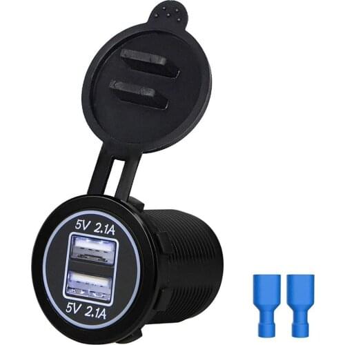 12V 4.2A Dual USB Charger Socket Waterproof Power Outlet White LED Indicator Light & Dual Charging Ports 12V Car RV Boat Marine
