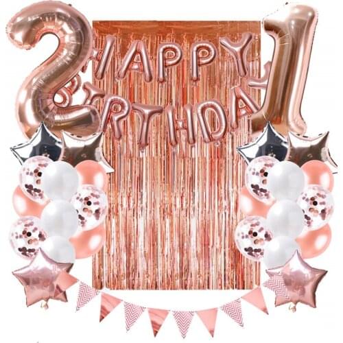 Rose Gold Number balloons Table Runner Happy Birthday Bunting Banner for Adults Birthday Party Decoration Supplies