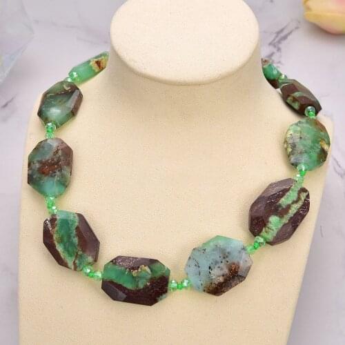Jewelry 21'' Natural Green Chrysoprase faceted Crystal Necklace