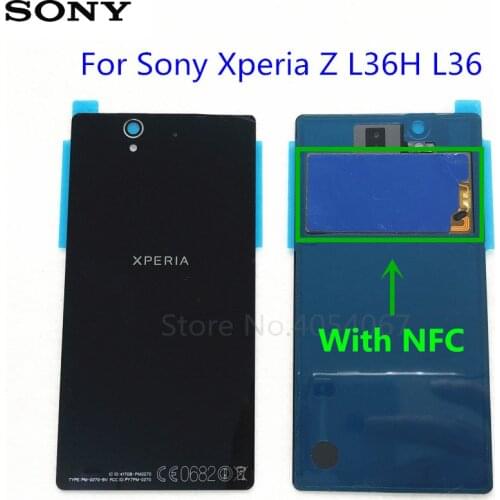 For Sony Xperia Z L36 LT36 L36H C6902 C6606 C6603 C6602 Rear Glass Battery Cover Back Door Glass Housing Replacement + NFC