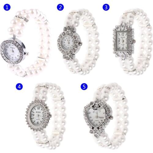 Women Watch Simulated Pearl Rhinestone Luxury Fashion Elegant Wrist Band Bracelet Jewelry Gifts Lady Elastic Universal