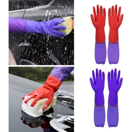 1 Pair Cleaning Gloves Kitchen Dishwashing Glove Extended Waterproof Rubber Warm Gloves ，Car Wash gloves, Car Cleaning